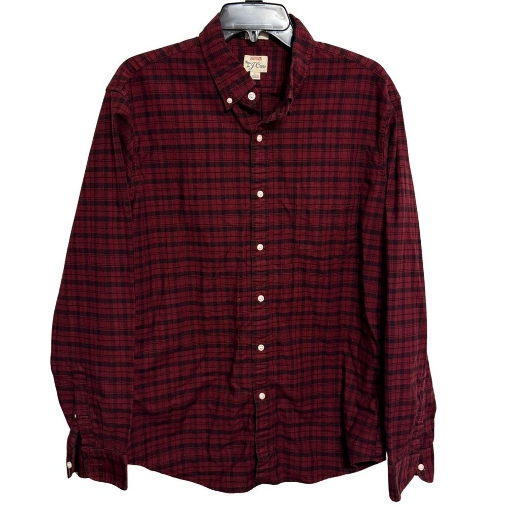 Mens J.Crew Maroon and Black Plaid Button Down Shirt‎ - Size Large